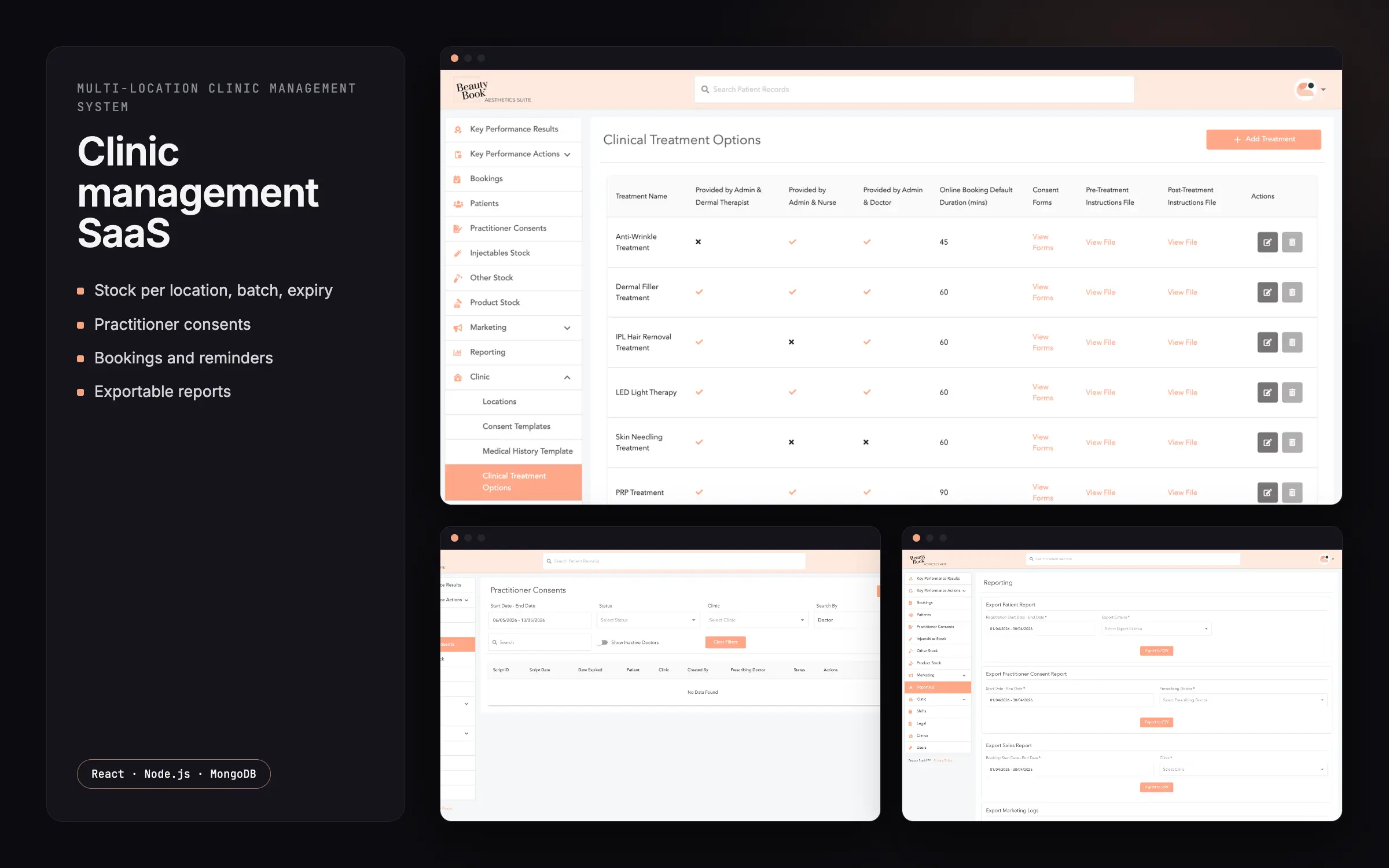 Beauty and cosmetic clinic chains (Australia) — app screens