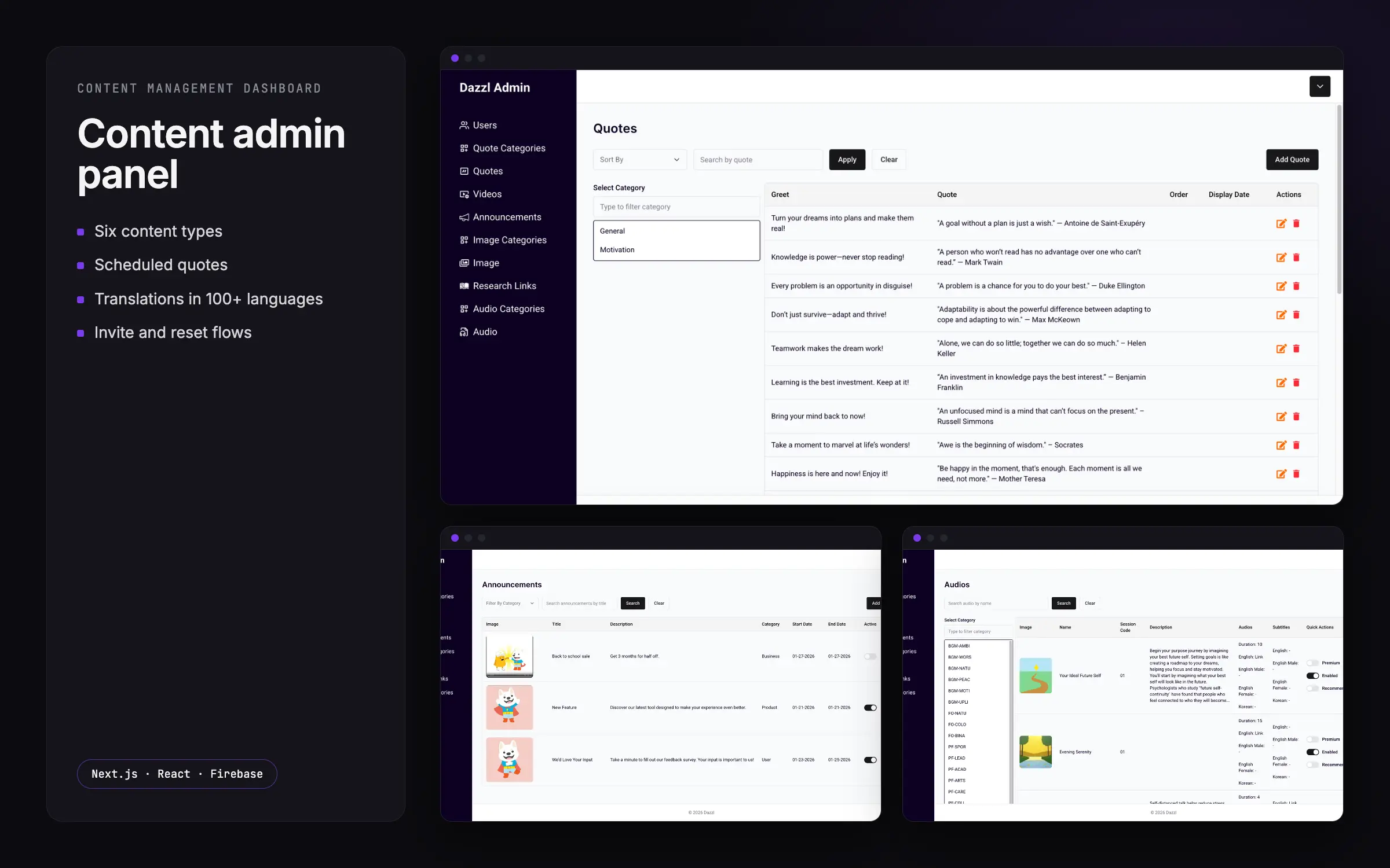 Content app (name withheld) — app screens