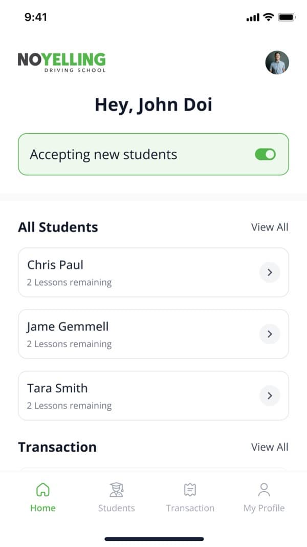 No Yelling Driving School Pty Ltd (Australia) — app screens