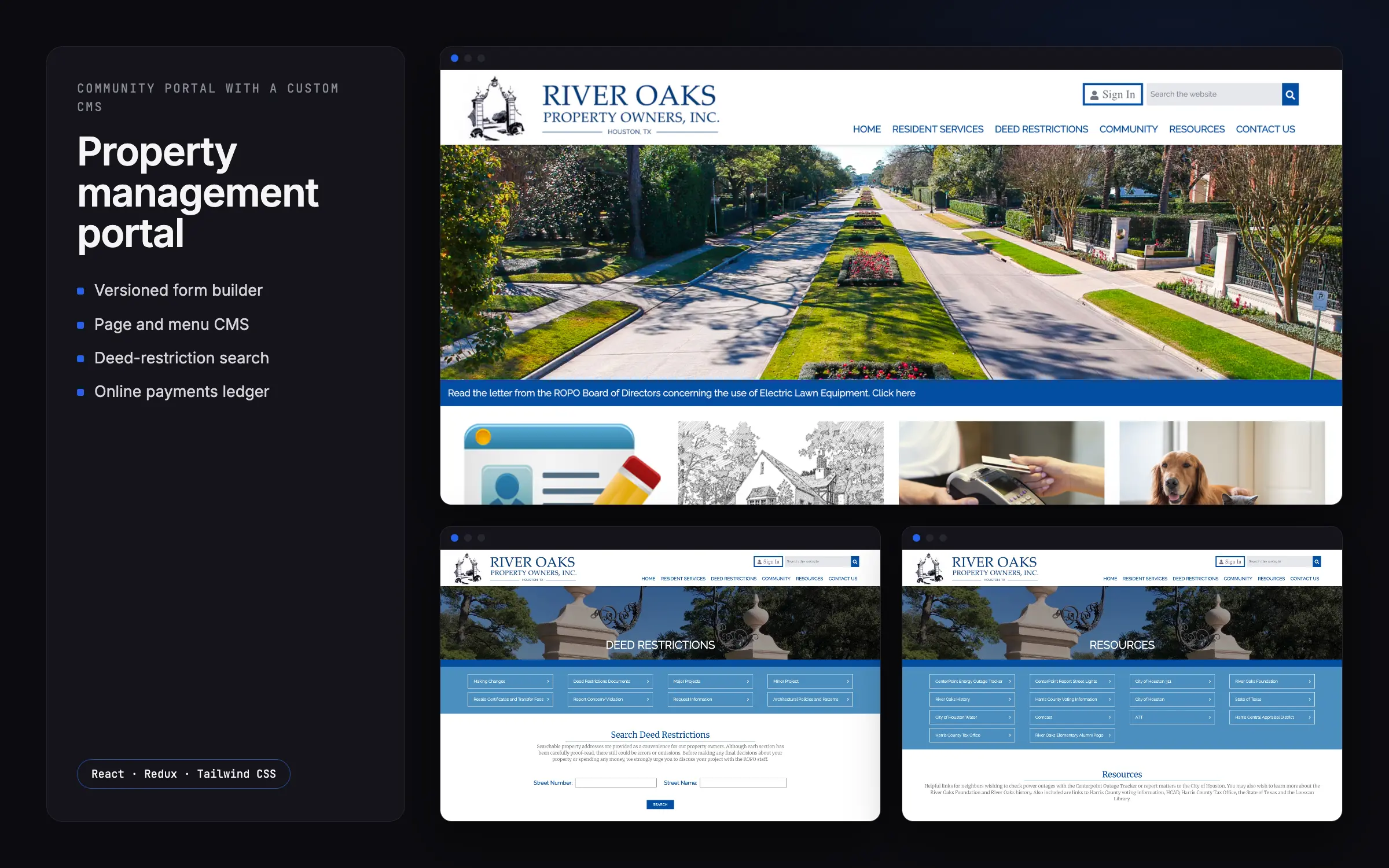 Property owners' association (US) — app screens