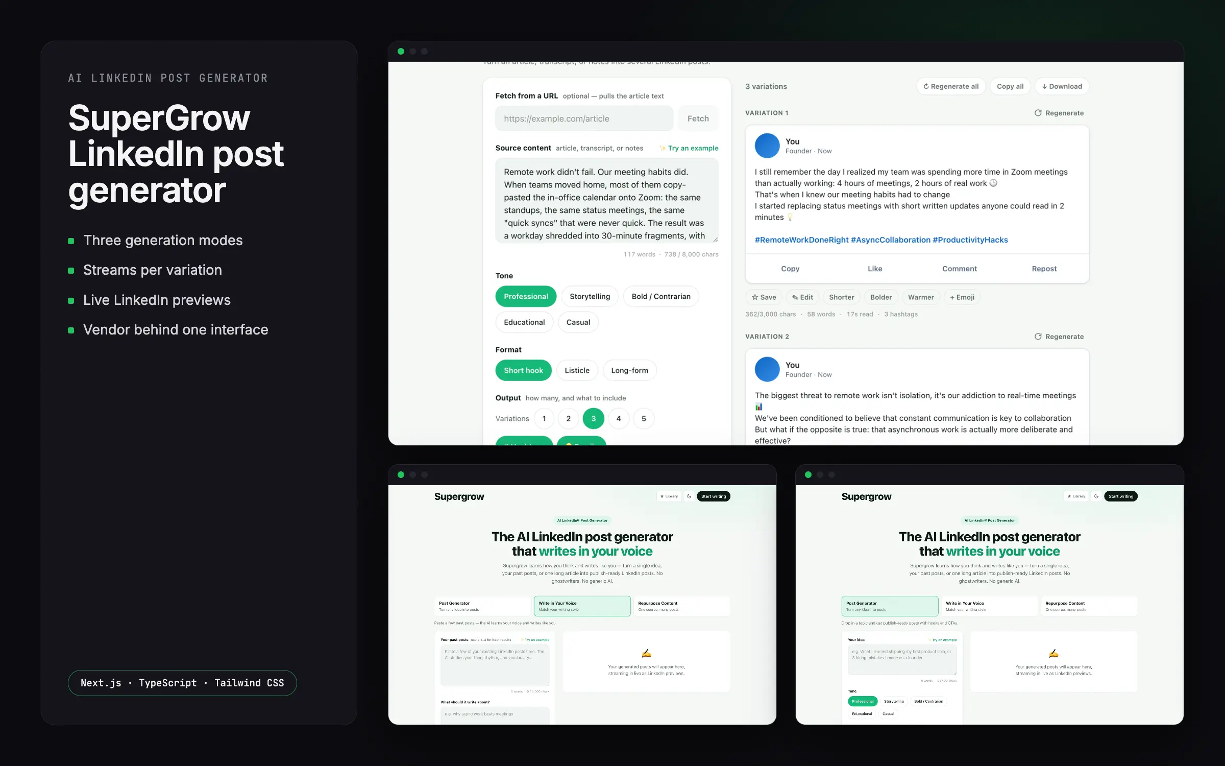 Techparser (live demo) — app screens